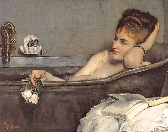 Dama en la bañera, pintura del belga Stevens.